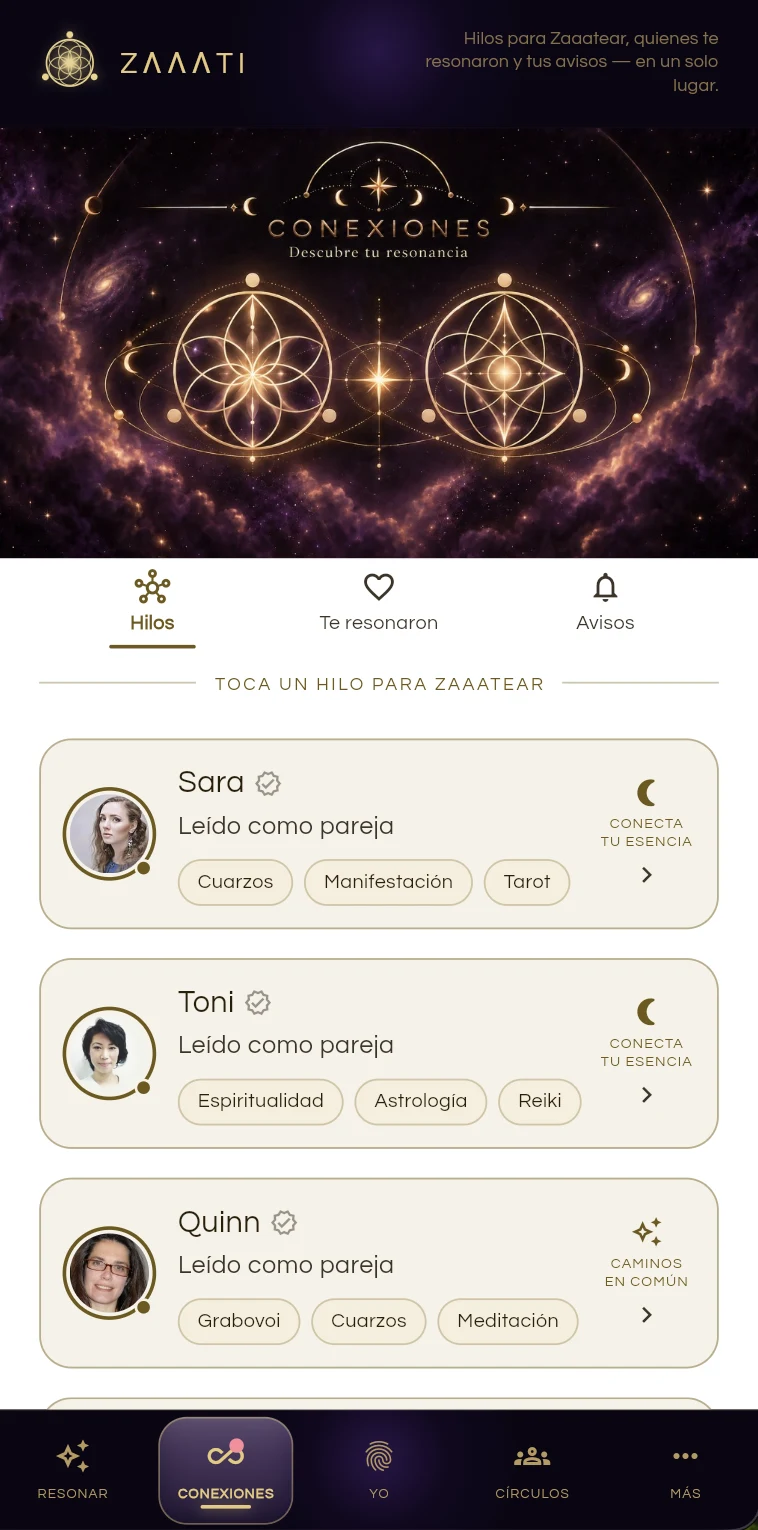 Pantalla real de Conexiones en Zaaati